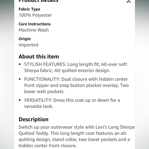 Levi’s Longline Long Sherpa Teddy Oversized Coat - Picture 9 of 9